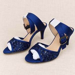 J Renee Soncino Sandals Womens 7.5 M Navy Ribbon Lace Heel